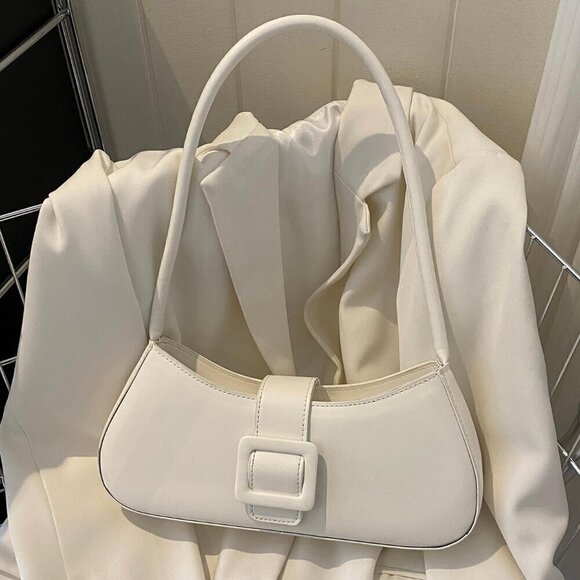 White Casual Women's Belt Buckle Handbag Summer Shoulder Bag - Picture 1 of 5